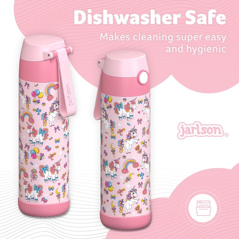 Jarlson® Mali Children's Water Bottle, Thermal Stainless Steel Water Bottle, BPA-Free, Leak-Proof, Children's Bottle with Chug Lid, Bottle for School, Nursery (Unicorn, 500 ml) - Image 4